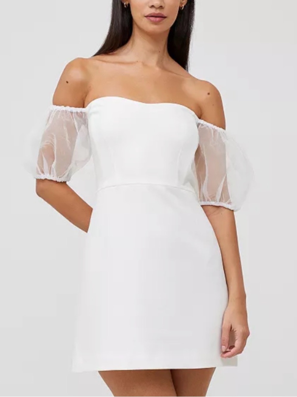 French Connection Ivory Whisper Puff Organza-Sleeve Mini Dress - Size Small/6